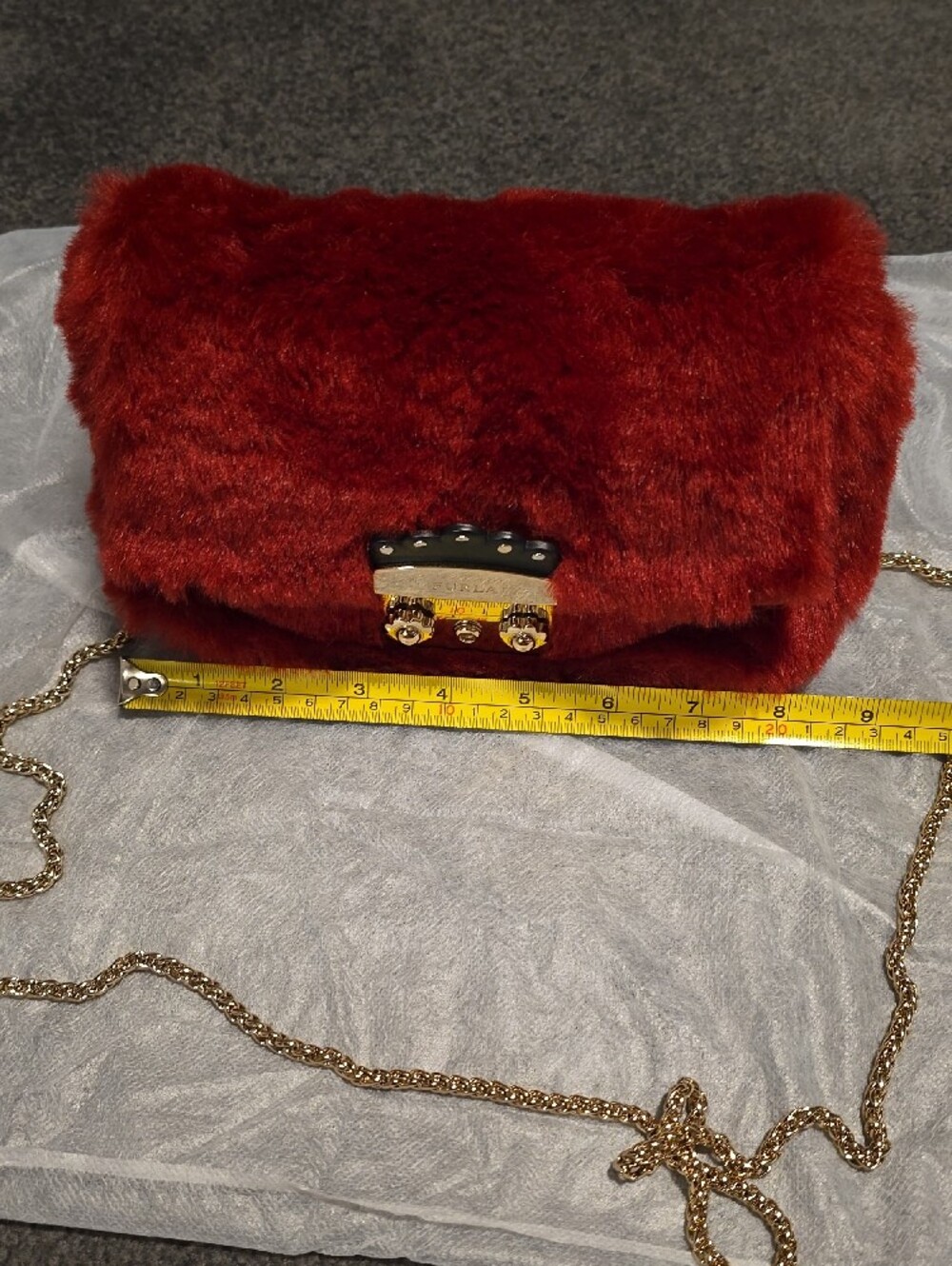Furla Red Faux-Fur Crossbody with Gold Chain - Picture 7 of 9
